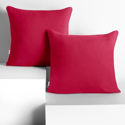 DecoKing 2 Kissenbezüge 80x80 cm Jersey 100% gekämmte Baumwolle Amber | Reißverschluss pink