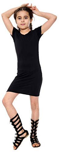 Gum & Berries Girls Bodycon Dress Midi Plain Long Dresses Stretch Round Neck Short Sleeve Outfit Black - 7-8 Years