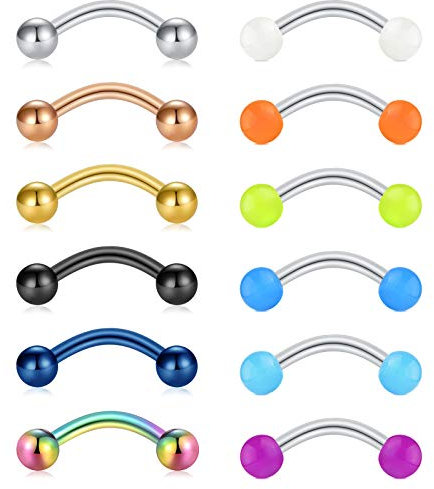 Briana Williams 12stk Augenbrauen Piercing Curved Barbell Lippe Septum Banane Chirurgenstahl 16G 8mm Helix Cartilage Piercing 1.2mm