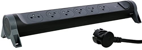 LEGRAND - Multiprise Rotative Avec Interrupteur à Voyant LED et Protection Parafoudre - 6 Prises Surface avec Terre - Cordon 1,5m - Noir et Gris Foncé