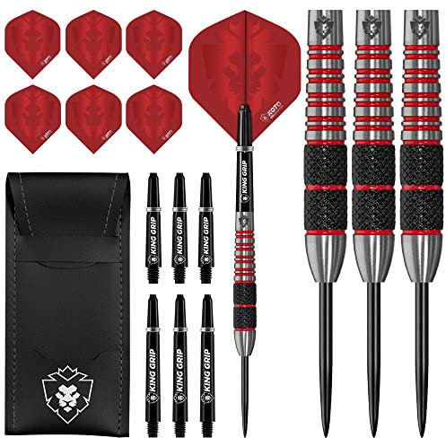 KOTO - Kingbomb Black & Red Darts 30 G, Rot, Darts Set inkl. 3 Barrels,Flights + Shafts & Dartwallet, Fester Ringgrip