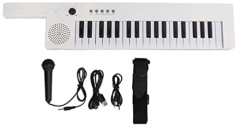 37 Key Keyboard Piano with Microphone ,Slimline and Super compact Portable Guitar Electronic Organ Mini Keytar Beginners Education Musical Instrument(BF 3755 white)