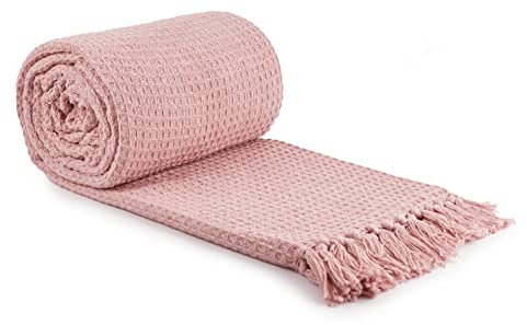 StylemyBedroom 100% Coton Tissé Nid d'abeille Gaufre Canapé/Dessus Lit - Rose Blush, 230cm x 254cm (90 x 100 )