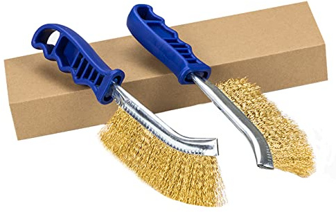 SALI Wire Brushes for Cleaning Rust Removal Heavy Duty Steel Brush Tool 11 Long Handle with Plastic Handle,for Automotive,Grill,Paint , Welding Slag&Household，More and Thicker Bristles Pack of 2