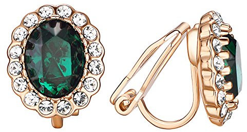 Vogem Clip Ohrringe Damen Gold Ohne Ohrlöcher Grün CZ Zirkonia Ohrclips Hypoallergen Nickelfrei Hochzeit Modeschmuck