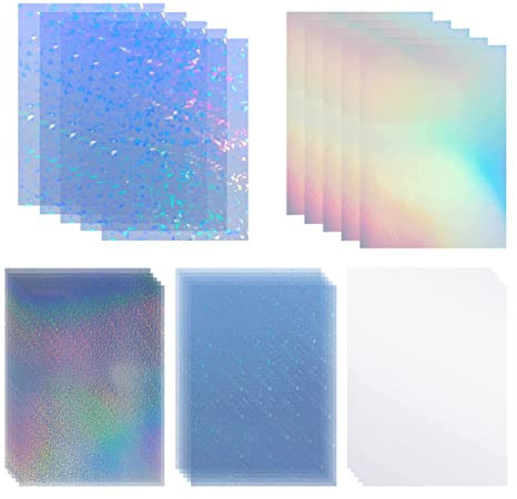 Holografische Aufkleber, A4, 21 x 29,7 cm, 5 Stile, gemischt, transparent, laminierte Folie, holografische Overlay, keine Maschine nötig