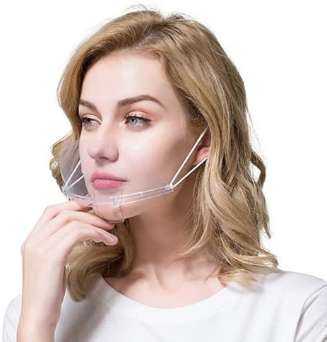 1 Box (10 Pieces) Face Shield Completely Transparent Spit Guard Mouth Shield Anti-Fog Reusable Face Covering Mask great for Events, Restaurants, Nail Salons, Food, Chef, Dentist, Spa and More