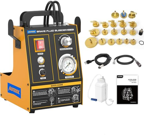 AUTOOL Spurgo Freni Elettrico Kit, Kit di Spurgo Automatico del Fluido Freno con Bottiglia di Estrazione da 1 Litro, 20 Adattatori,Adatto alla Maggior Parte dei Veicoli, 220V