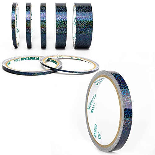 Oilslick Zierstreifen Sticker Fahrzeug Tuning Aufkleber Seitenstreifen Hologramm Klebebänder Design Stripes Regenbogen Effekt Zierband Folie Modellbau Basteln (13 mm, Glitzer Schwarz)
