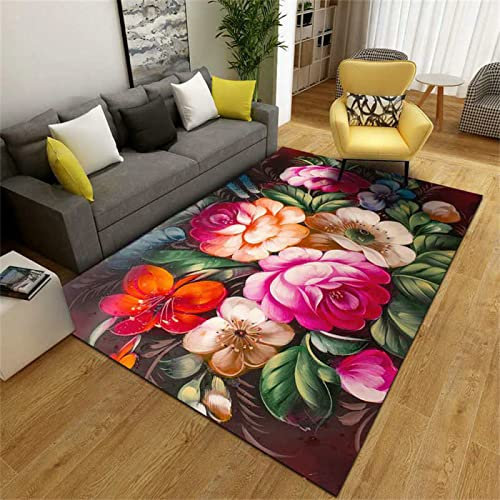 Carpet Tiles Bedside Rug Rose Red Green Printing Design Wear-resistant Non-slip Soft Carpet 100X200CM Carpet Rugs For Living Room