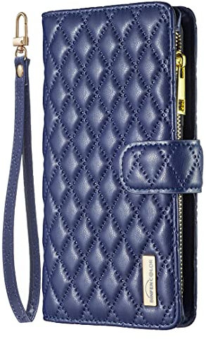 iPhone XR Phone Case Zipper Flip Shockproof Leather Wallet Cover with Kickstand Card Holder Silicone Bumper Zip Pocket Folio Cases for iPhone XR Case for Girls Women, Blue