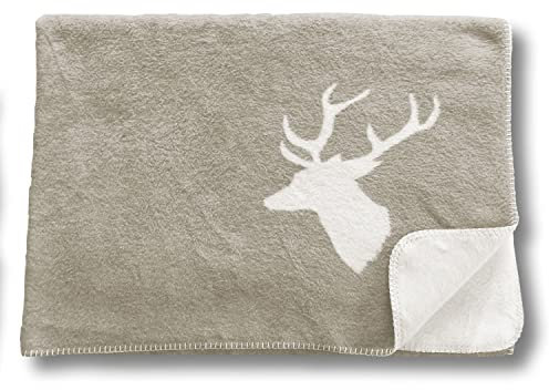 David Fussenegger Kuscheldecke 150x200cm - Extra Flauschige Wohndecke Rauch in Premium Velours Qualität mit Hirschmotiv - wärmt an kalten Tagen