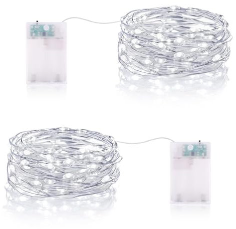 LED Lichterketten Batterie, 3 meter 30LEDs Draht Lichterkette mit Batterie Timer, Kleine Innen Lichterkette für Party Schlafzimmer Weihnachten Hochzeit Halloween Deko (2 Stück, Kaltweiß)