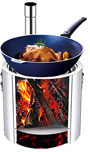 HYQNG Réchaud à Bois de Camping, réchaud de Camping à Charbon de Bois avec cheminée, réchaud de Camping d'hiver avec Sac de Rangement, pour randonnée en Plein air, Sac à Dos, Voyage, Pique-Nique