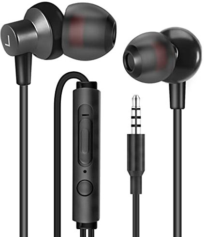 Mas Carney │ WI7 kabelgebundene In-Ear-Kopfhörer, Metall-Ohrhörer mit Mikrofon, Lautstärkeregler für Smartphones, Tablets und Computer │ Schwarz