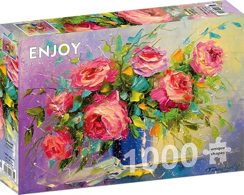 1000 Pieces Jigsaw Puzzle for Adults – Matte Finish, Soft Touch, Sturdy and Unique Pieces, Tight Fit, Vivid Colors, Missing Pieces Service – Pink Summer Roses in Flowers Bouquet – by ENJOY Puzzle
