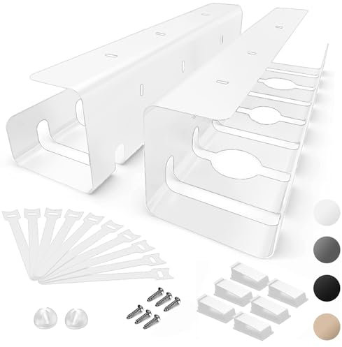 Oududianzi 2 Stück Kabelkanal Schreibtisch Weiß, Kabelführung Schreibtisch, Kabelmanagement Schreibtisch Komplettset, Kabelhalter Kabelwanne Tisch, Cable Management Under Desk - 43x10x10cm