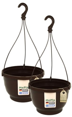 MePla - 2 Stück Ampel KOMET - wetterfestes Pflanzgefäß - UV-beständiger Blumenampel - Pflanztopf - ø25 cm - Braun