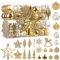 SHareconn Set di 100 Palline di Natale, in Plastica Infrangibile, Decorazione per Albero di Natale & Feste Matrimoni, Diverse Forme di Palline con Ganci Inclusi, Oro