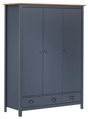vidaXL Armadio a 3 Ante Hill Grigio 127x50x170 cm in Legno di Pino