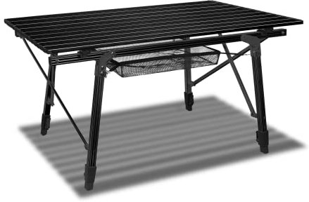 Froadp Campingtisch Faltbar aus Aluminium Höhenverstellbar Klapptisch Camping Zubehör 45x90x52cm Falttisch mit Netzbeutel und Tragetaschen Tisch für Camping Terrassenfeste Angeln bis 30 kg (Schwarz)
