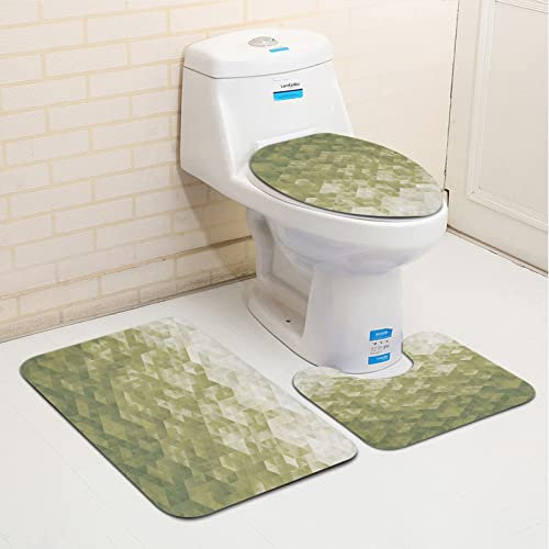 3 teiliges rutschfest Badematten Set,Geometrischer Farbverlauf Farbwechsel Digitale Textur Mosaik Dreieck Pixel G,U-FöRmige Duschvorleger super weich, schnell trocknend WC-Garnitur rutschfest Teppich