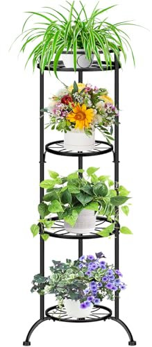 JOENCOST Soporte para plantas de metal de 4 niveles, 115 cm de alto, acero inoxidable, banco para flores, escaleras de plantas, estantería de pie para interiores, exteriores, jardín, balcón,