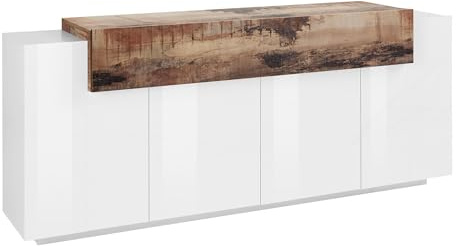 Whous – Moderne Anrichte für Wohnzimmer Corona 200 – weiße Anrichte und zentrale Struktur Ahorn – Anrichte 5 Türen mit Regalen, Moderne Wohnzimmer-Anrichte aus Melamin – moderner Eingangsmöbel,