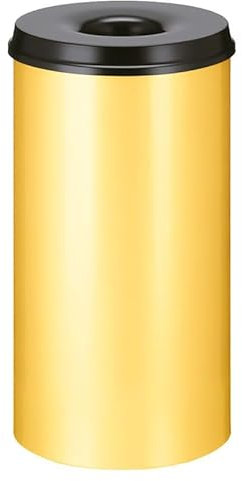 PROREGAL Selbstlöschender Papierkorb & Abfallsammler aus Metall | 50 Liter, HxØ 63x33,5cm | Gelb, Kopfteil Schwarz