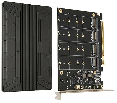 Topiky Quad M.2 NVMe auf PCIe 3.0/4.0 X16 Adapter, 4 Laufwerke NVMe M.2 SSD auf PCIe X16 Adapterkarte mit LED Anzeige, Hochgeschwindigkeits Soft Raid Karte mit 4 X 32 Gbit/s