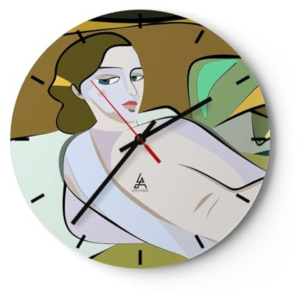 Modern Wanduhr Frau Akt Kubismus 30x30cm Rund Klein Wand Uhr Glas Analog Zimmeruhren Küche Büro Wohnzimmer Glasuhr Wall Clock Dekoration Design Wanddekoration Küchenuhr C3AR30x30-5660