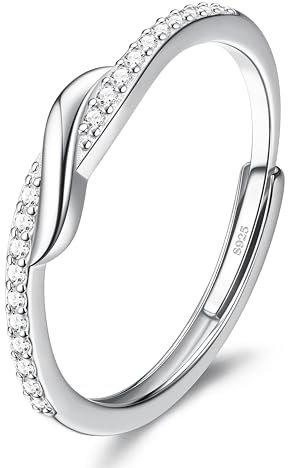 JeweBella Damen Ringe Silber 925 Zirkonia Ring Verstellbar Eheringe Verlobungsring Trauringe Minimalistisch Ringe Frauen Silber/Gold