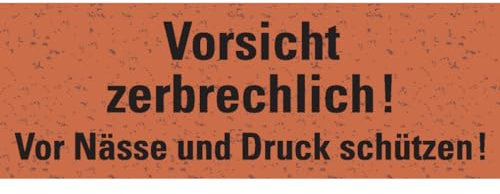 Dreifke® Aufkleber I Warnetikett Vor Nässe und Druck schützen!, rot, Graspapier, 147x50mm, 6 Stück
