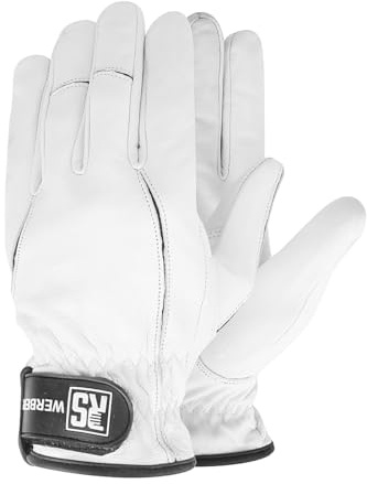 RS WERBER MontageHandschuhe aus Ziegennarbenleder/Größe 09, 1 Paar/Weiß/Typ Mechanics/Der bequemste Lederhandschuh auf dem Markt/Arbeitshandschuhe Leder/Lederhandschuhe/mit Klettverschluss