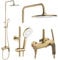 Rea Duschsystem AVALON GOLD BRUSH Duschset Duscharmatur mit Duschkopf und Kopfbrause aus Messing Duschgarnitur für Badezimmer (Gebürstetes Gold)