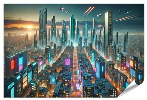 islandburner Poster Cyberpunk Stadt Landschaft Fantasy Premium Bild Bilder Fotodruck