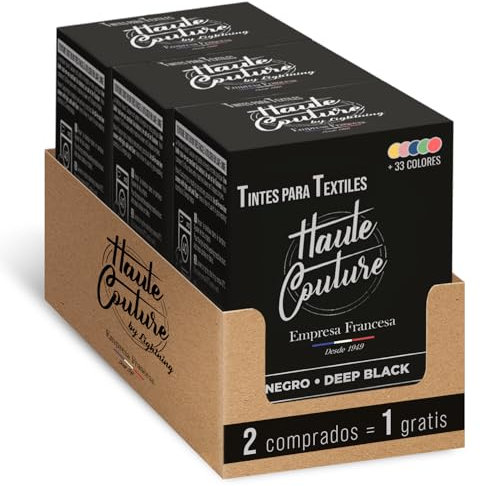 HAUTE COUTURE - Tinte para Ropa y Textil Negro - 3 x 350g - Negro - Tinte Textil Todo en uno - Listo Para Teñir Ropa y Tejidos