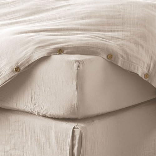 Drap Housse 160x200 cm en Gaze de Coton Naturel