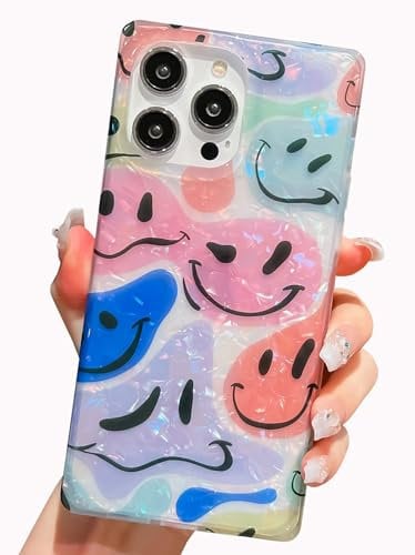 BANAILOA Compatible with iPhone 12 and 12 Pro Mobile Tough Phone Case Square Edge, Sparkle Shell Pattern Smile Cute Case for Women Girls Glossy Slim Protective Cove - 6.1 inch (Smile)
