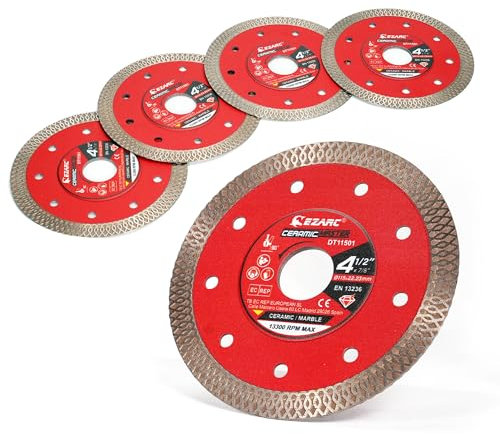 EZARC Disco di taglio al diamante da 115 mm, disco di taglio al diamante ultra sottile per tagliare marmo, granito, porcellana, ceramica, mattoni (pacchetto da 5).