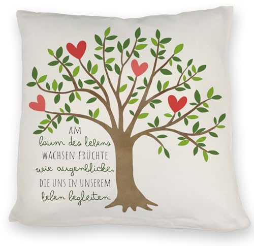 speecheese Lebensbaum Kissen mit Spruch Am Baum des Lebens wachsen Augenblicke Liebevolles Symbol für Hochzeit Freundschaft Kommunion Konfirmation Familie