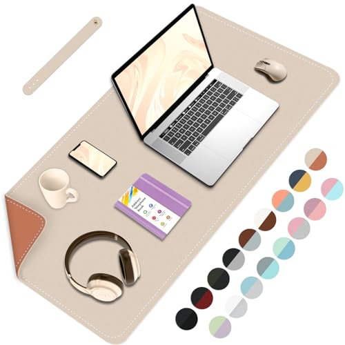 Multifunktionale Schreibtischunterlage mit Nährand, wasserdichtes PU-Leder, Mauspad, Schreibunterlage für Büro und Zuhause, beidseitig -Beige+Orange, 80cm x 40cm