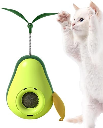 Avocado, giocattolo per gatti con erba gatta, avocado, giocattolo per erba gatta – Deliziose sfere di erba gatta da parete, giocattolo per gatti, giocattolo per gattini con asta giocattolo per gatti e