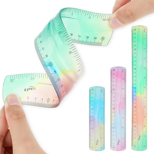 AOZUO 3 Teile flexibles Lineal, 30 cm, 20 cm, 15 cm, Kunststofflineal, transparente Doppelskala, weiches buntes Lineal