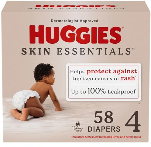 Huggies Size 4 Diapers, Skin Essentials Baby Diapers, Size 4 (22-37 lbs), 58 Count, Packaging May Vary