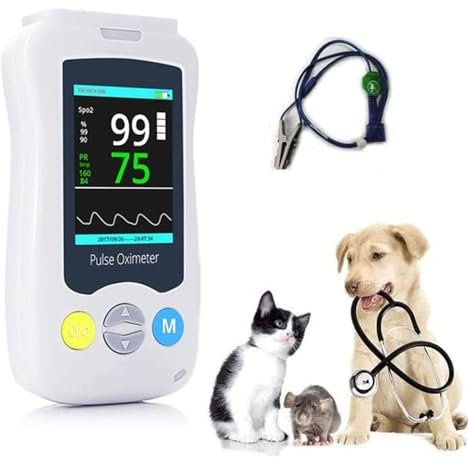 HEAXIY Oxymètre de Pouls Vétérinaire Portatif, Oxymètre de Pouls Vétérinaire, Moniteur de Fréquence Cardiaque SPO2 pour Chat et Chien, Capteur SPO2 d'oreille/Langue