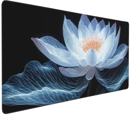 Mauspad XXL,700x300 mm, Weißer Lotus Gaming Mauspad, Schreibtischunterlage Mousepad Vernähte Kanten WassXerdicht Anti-Rutsch, für Gaming Zubehör Deko, Stabiler Halt auf Glatten Oberflächen Y-5647