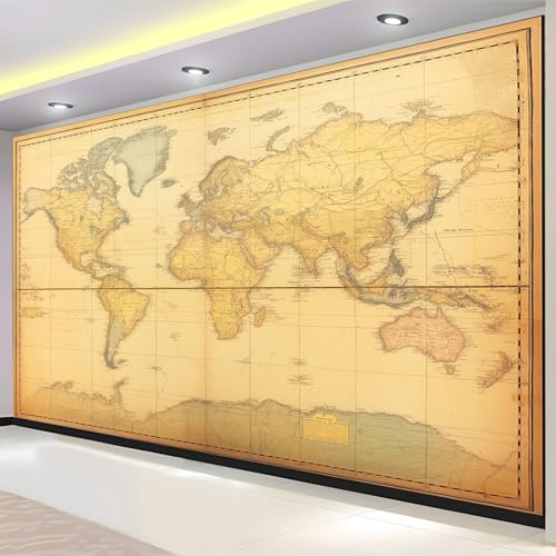Weltkarte Im Retro-Stil Vlies Fototapete Wohnzimmer Schlafzimmer Motivtapeten Wandtapete Tapete Vliestapete UV-Beständig Hohe Auflösung 250x175 cm