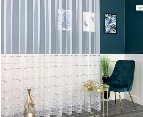 Gardinen Vorhangen Weiß 400x250 cm (BxH) Julietta Jacquard Lang mit Kräuselband 1:2 Bleiband Wohnzimmer Schlafzimmer Stores