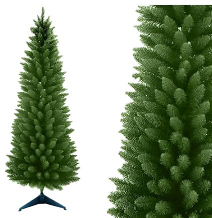 Albero di natale verde slim cm 180-210-240 abete artificiale apertura ad ombrello stretto folto pieno salvaspazio ignifugo (CM 240)